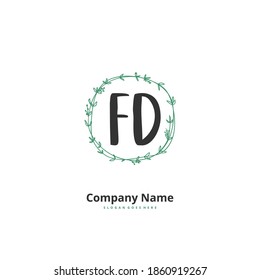 FD Initial handwriting and signature logo design with circle. Beautiful design handwritten logo for fashion, team, wedding, luxury logo.