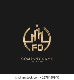 FD Letra inicial Inmobiliaria Casa de lujo Logo Vector arte para empresas, edificios, arquitectura
