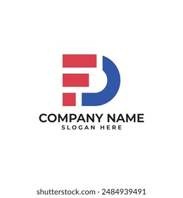 FD initial lettermark in red and blue in minimalist and modern with the letter F show marketing progress bar