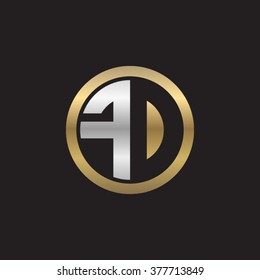 FD initial letters circle elegant logo golden silver black background