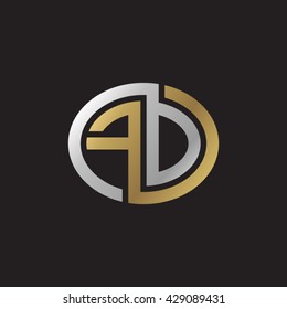 FD initial letters looping linked ellipse elegant logo golden silver black background