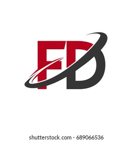 FD initial logo company name colored red and black swoosh design, isolated on white background. vector logo for business and company identity.