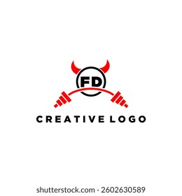 FD initial monogram for fitnes or gym logo with devil style design
