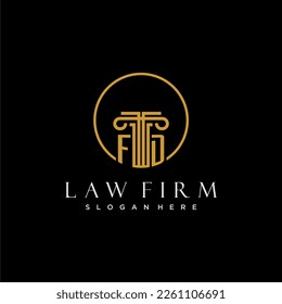 Monograma inicial de FD para bufete de abogados con línea de círculo creativo