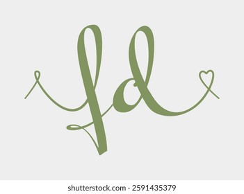 FD initial wedding monogram calligraphy vector illustration. Hand drawn lettering f and d love logo design for valentines day poster, greeting card, photo album, banner print or tattoo.