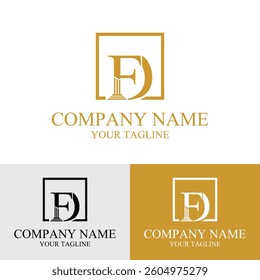 FD letter initial pillar law firm attorney vector logo design in a square box  template