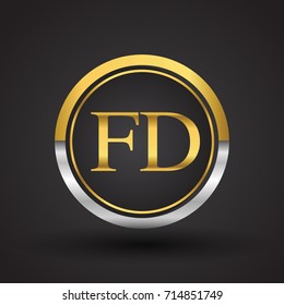 FD Letter logo in a circle, gold and silver colored. Vector design template elements for your business or company identity.