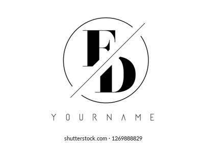 FD Letter Logo with Cutted and Intersected Design and Round Frame Vector Illustration