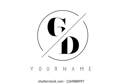 FD Letter Logo with Cutted and Intersected Design and Round Frame Vector Illustration