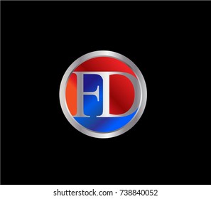 FD Letter logo Design in a circle. Blue and silver colored