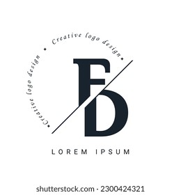 Diseño del logotipo de la carta FD con un corte creativo. Diseño de logotipo creativo