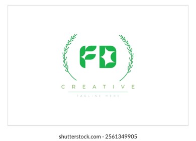 FD letters eco logo with leaf. Fresh nature and healthy leaf logo design.