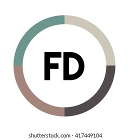FD letters, four colors in abstract background logo, design identity in circle, alphabet letter