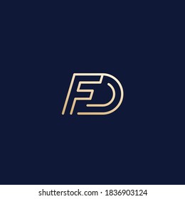 Logo de letras FD, diseño de vector de línea