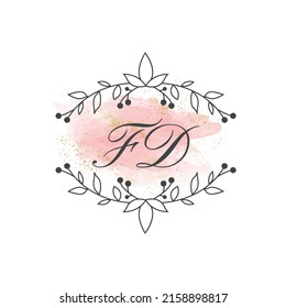 FD letters signature logo, Handwritten logo, FD, FD lettering, Letters FD, F and D logo with flower mandala, Brushstroke, floral and botanical logo, F and D alphabet