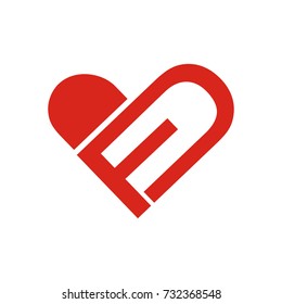 FD logo initial letter as a heart or love shape design template vector