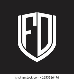 Monograma del logotipo FD con diseño de escudo de emblemas aislado en fondo negro