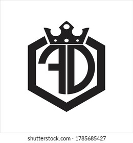 FD Logo monogram rounded by hexagon shape with crown design template on white background