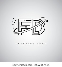 FD Orbit Monogram Logo – Futuristic Minimal Letter mark with Circular Line Art, Tech-Inspired Dots and Space Motion Concept for Modern Branding Identity