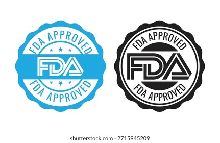FDA Approved badge stamp set in blue and black colors isolated on white