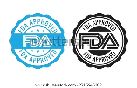 FDA Approved badge stamp set in blue and black colors isolated on white