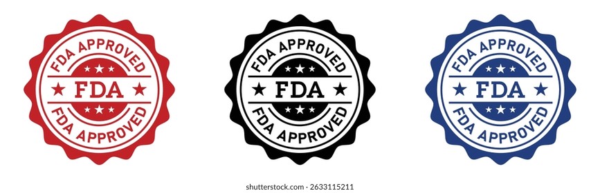 FDA Aprovado Certificação Badge Ícone Etiqueta Design Definido no Fundo Branco