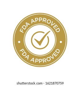 FDA Approved (Food and Drug Administration) icon, symbol, label, badge, logo, seal. Golden and white.