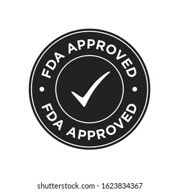 FDA Approved (Food and Drug Administration) icon, symbol, label, badge, logo, seal. Black and white.