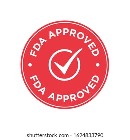 FDA Approved (Food and Drug Administration) icon, symbol, label, badge, logo, seal. Red and white.