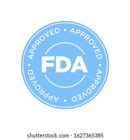 FDA Approved (Food And Drug Administration) Icon, Symbol, Label, Badge, Logo, Seal. Blue And White.