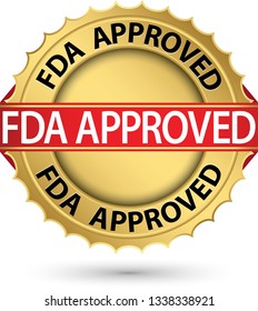 FDA approved gold badge with red ribbon, vector illustration