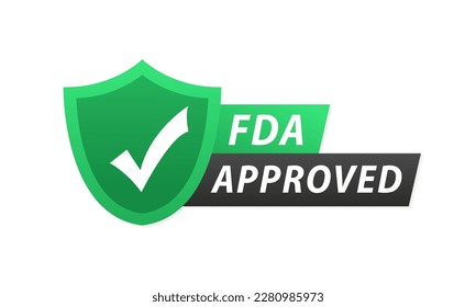 FDA approved green label on white background. Flat banner. Food approved logo template. Vector illustration