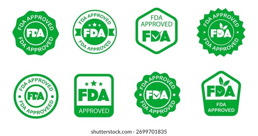 Fda approved green labels set with various badge designs.