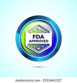 FDA approved icon, Food and Drug administration icon label, Glossy Round Button Design