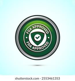 FDA approved icon, Food and Drug administration icon label, Green Color Round Button Design