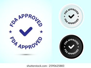 FDA approved icon, Food and Drug administration icon label, Color black and white