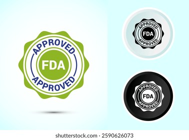 FDA approved icon, Food and Drug administration icon label, Color black and white