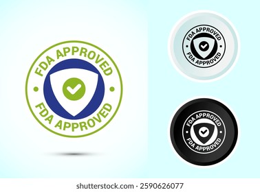 FDA approved icon, Food and Drug administration icon label, Color black and white