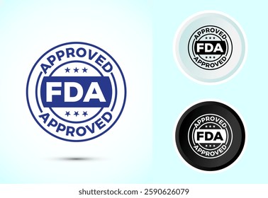 FDA approved icon, Food and Drug administration icon label, Color black and white