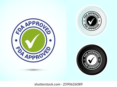 FDA approved icon, Food and Drug administration icon label, Color black and white