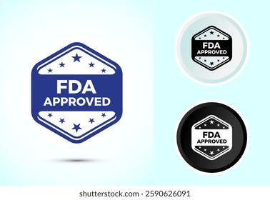 FDA approved icon, Food and Drug administration icon label, Color black and white