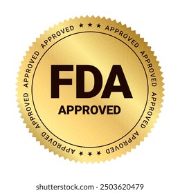 FDA Approved label, Food And Drug Administration Gold Round Circle shiny Serrated Edge sticker Badge with stars for use to your product, realistic tag ready for print