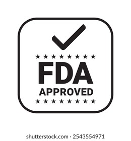 FDA Approved label, Food And Drug Administration Black Rounded Rectangle sticker Badge with stars icon for use to your product food and drug, tag ready for print