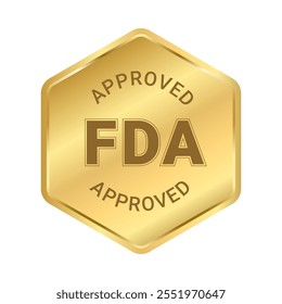 Etiqueta aprobada por la FDA, insignia brillante de la etiqueta engomada del polígono del oro de la administración de la comida y de la droga para el uso al diseño o al Sitio web de su producto, etiqueta realista lista para imprimir