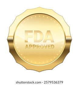 FDA Approved label, Food And Drug Administration Gold Polygon shiny sticker Badge with stars for use to your product, realistic tag ready for print