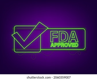 La FDA aprobó un sello de goma de neón sobre fondo blanco. Ilustración del vector