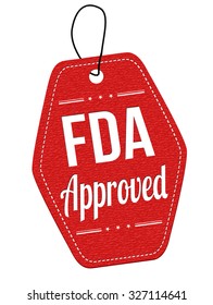 FDA approved red leather label or price tag on white background, vector illustration