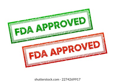 Sello aprobado por la FDA. FDA Texto aprobado. La Administración de Alimentos y Medicamentos aprobó el sello. Ilustración vectorial.