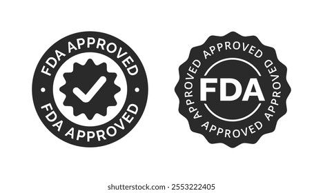 FDA approved vector icon. Food and drugs administration badge labels