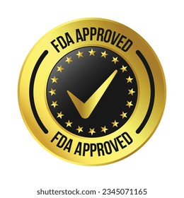 FDA Or Food and Drug Administration Approved Seal, Badge, Emblem, Label, Packaging Design Elements, The United States Food And Drug Administration Certified Badge Design, CBD Label Design Elements